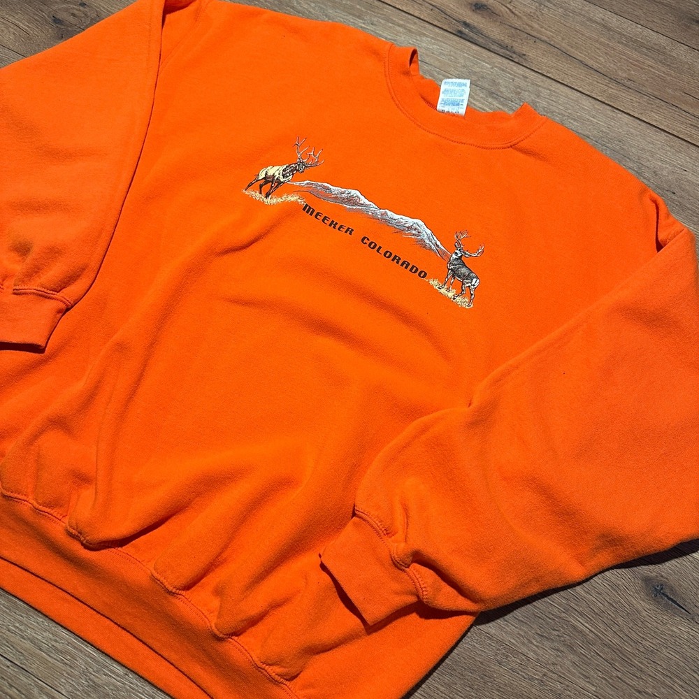 Vintage Gildan Orange Meeker Colorado Elk Sweatshirt Mens XL